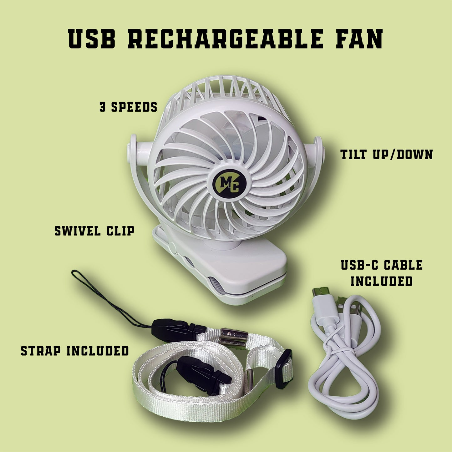 USB Rechargeable Clip-On Fan